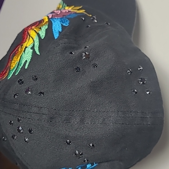 SUSAN FIXEL SWAROVSKI BLACK Colorful Embroidered  EAGLE Bird DISTRESS FRONT CAP main image 2